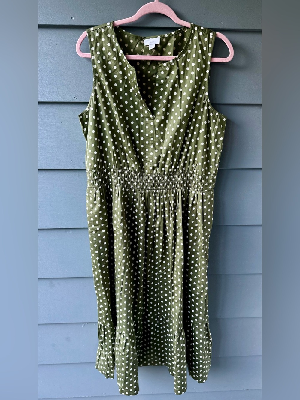J. Jill olive green dot dress sz L